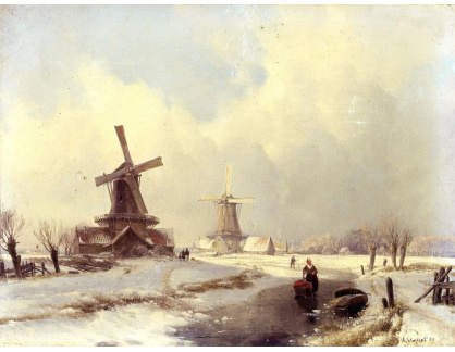 SO XVI-171 Andreas Schelfhout - Zimní krajina s dvěmi větrnými mlýny