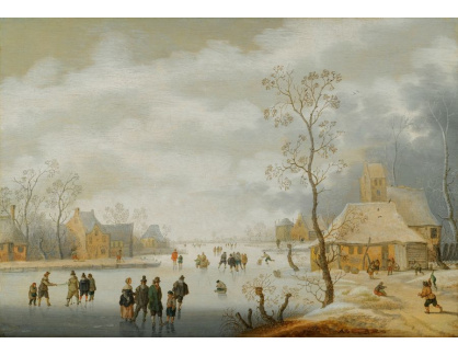 SO XVI-190 Anthonie Verstraelen - Zimní krajina s postavami při bruslení na zamrzlé řece