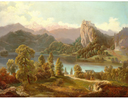 SO XVI-204 Anton Karinger - Pohled na hrad a ostrov s kostelem Panny Marie na jezeře Bled
