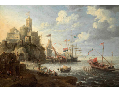 SO XVI-322 Bonaventura Peeters - Pohled na přístav s fregatami a pevností