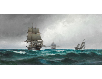 SO XVI-365 Carl Locher - Klidný večer v Severním moři s fregatou Jylland
