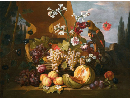 SO XVI-393 Carlo Lanfranchi - Zátiší s ovocem a papouškem