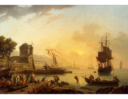 SO XVI-414 Claude-Joseph Vernet - Pohled na pobřeží moře s budovami, loděmi a postavami