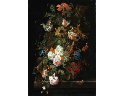 SO XVII-12 Ernst Stuven - Zátiší s květinami ve skleněné váze a motýlem na římse