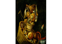 XVII-317 Giuseppe Arcimboldo -  Zátiší s hrncemi, pánví a příbory