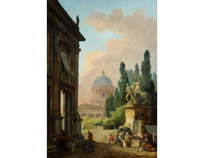SO XVII-485 Hubert Robert - Pohled na Monte Cavallo s kostelem v Římě
