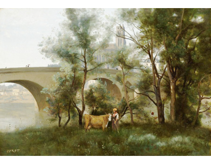 KO IV-99 Jean-Baptiste Camille Corot - Mantes u břehy Seiny na úpatí mostu