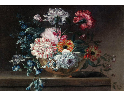 KO IV-105 Jean-Baptiste Monnoyer - Zátiší s karafiáty a dalšími květinami na římse