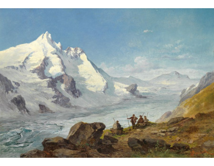 KO IV-326 Leopold Munsch - Skupina horolezců vedle ledovce Pasterze na úpatí Grossglockneru