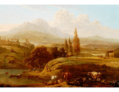 KO VI-474 Willem Romeyn - Pastevci s dobytkem u řeky v regionu Abruzzo nedaleko Penne