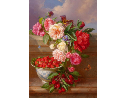 VKZ 139 Andreas Lach - Zátiší s růžemi, pivoňkami, jahodami a třešněmi