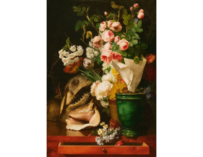 VKZ 483 Antoine Berjon - Zátiší s květinami, mušlemi, žraločí hlavou