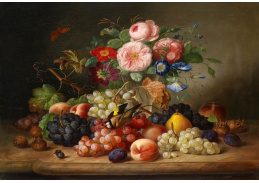 VKZ 253 Georg Seitz - Zátiší s květinami, ovocem, ptáčkem a motýlem
