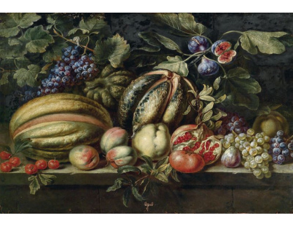 VKZ 471 Michelangelo Cerquozzi - Zátiší z ovoce s melouny, hrozny, fíky, kdoulemi, třešněmi