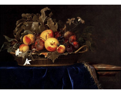 VZ058 Willem van Aelst - Zátiší s košíkem ovoce na mramorové římse