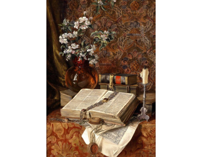 VZ094 Francesco Malacrea - Zátiší s knihou a třešňovými květy