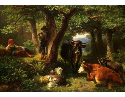 A-664 Friedrich Voltz - Mladí pastýři v lese s kravami a ovcemi