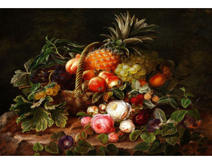 A-1345 Johan Laurentz Jensen - Zátiší s ananasem, hrozny a angreštem v košíku