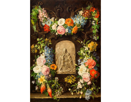 A-1487 Pauline Koudelka-Schmerling - Květinový věnec s reliéfem Madony