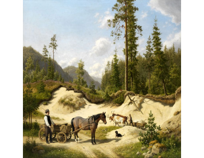 A-1581 Carl Bogh - Dva muži s povozy před borovým lesem
