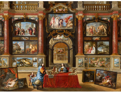 A-1716 Gonzales Coques a Dirk van Delen - Interiér s postavami v galerii