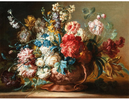 A-1732 Ignaz Stern - Růže, karafiáty, vinné listy a jiné květiny ve váze