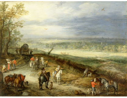 A-1748 Jan Brueghel - Rozsáhlá krajina s cestovateli na venkovské cestě