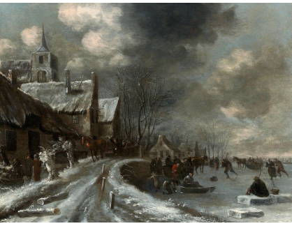 A-1839 Thomas Heeremans - Zimní krajina s bruslaři na zamrzlé řece