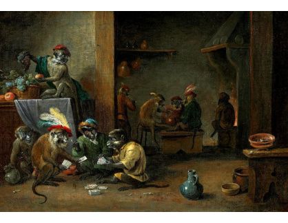 A-1857 Abraham Teniers - Opice hrající karty v krčmě