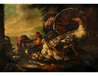 A-1914 Angelo Maria Crivelli - Kohout se slepicemi, kuřaty a dvěma krůtami