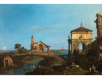 A-1963 Canaletto - Ostrov v laguně s bránou a kostelem