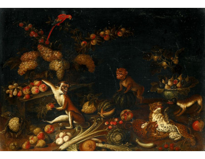 A-2284 Jan van Kessel - Opice a exotická zvířata s ovocem a zeleninou