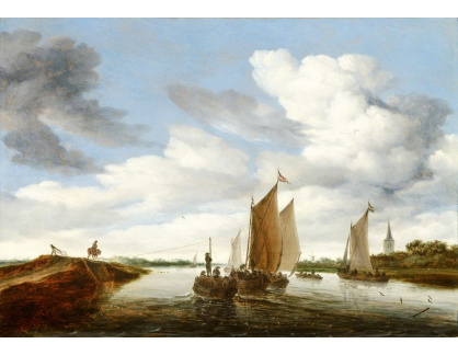 A-2499 Salomon van Ruysdael - Říční krajina s plachetnicemi a člunem taženým koňmi