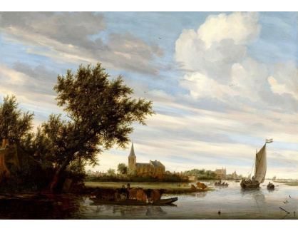 A-2500 Salomon van Ruysdael - Výhled na řeku s kostelem a přívozem
