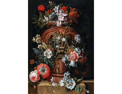A-2808 Gaspar Peeter Verbruggen - Květiny v urně s reliéfem na kamenné římse