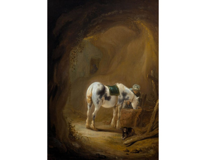 A-2951 Pieter Verbeeck - Orientální jezdec s bílým koněm v jeskyni