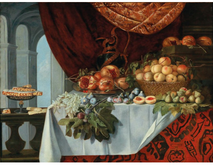 DDSO-4612 Milanese - Granátová jablka v misce, broskve a fíky v košíku, švestky a hrozny