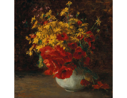 A-3307 Olga Wisinger-Florian - Kytice lesních květin, vlčích máků a žlutých kopretin ve váze