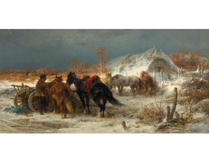 A-3818 Adolf Schreyer - Zimní krajina s koňmi