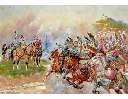 A-4494 Wojciech Kossak - Polští husaři defilující před králem Janem III Sobieským
