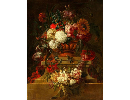A-4598 Jacob Melchior van Herck - Růže, tulipány, lilie a další květiny ve váze na klasickém podstavci