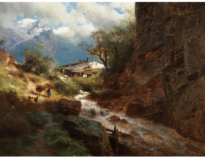 A-5170 Leopold Heinrich Voescher - Pastýřka u horského potoka