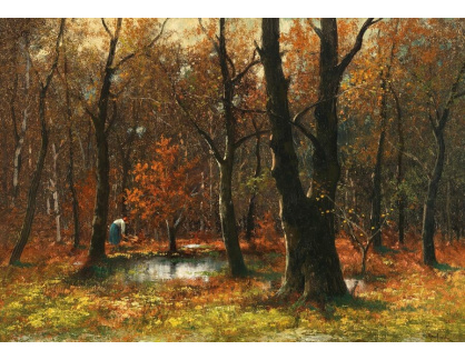 A-5253 Adolf Kaufman - Žena sbírající dřevo v podzimním lese