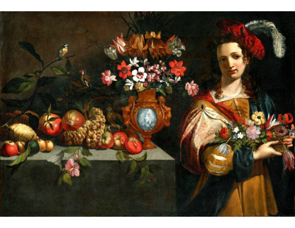 A-5511 Neznámý autor - Zátiší s květinami, ovocem a postavou