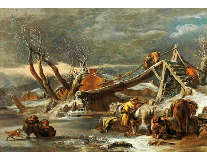 A-5513 Neznámý autor - Zimní krajina s postavami na mostě