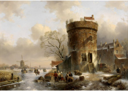 A-5558 Vincent van der Vinne - Zimní krajina s postavami na zamrzlé řece poblíž věže