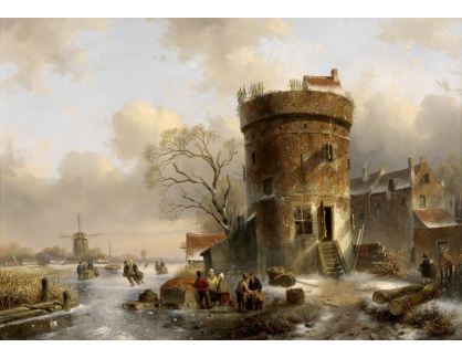 A-5558 Vincent van der Vinne - Zimní krajina s postavami na zamrzlé řece poblíž věže