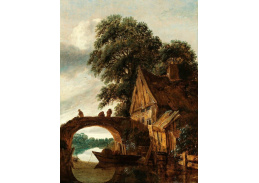 A-5582 Cornelis Decker - Říční krajina s chatou a mostem