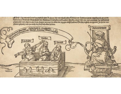 VR12-181 Albrecht Dürer - Spravedlnost, pravda a rozum v kládě se sedícím soudcem a spící zbožností