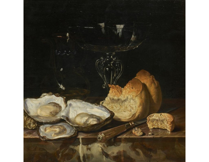 A-6711 Hendrik de Fromantiou - Zátiší s ústřicemi, chlebem a benátskou sklenicí na víno